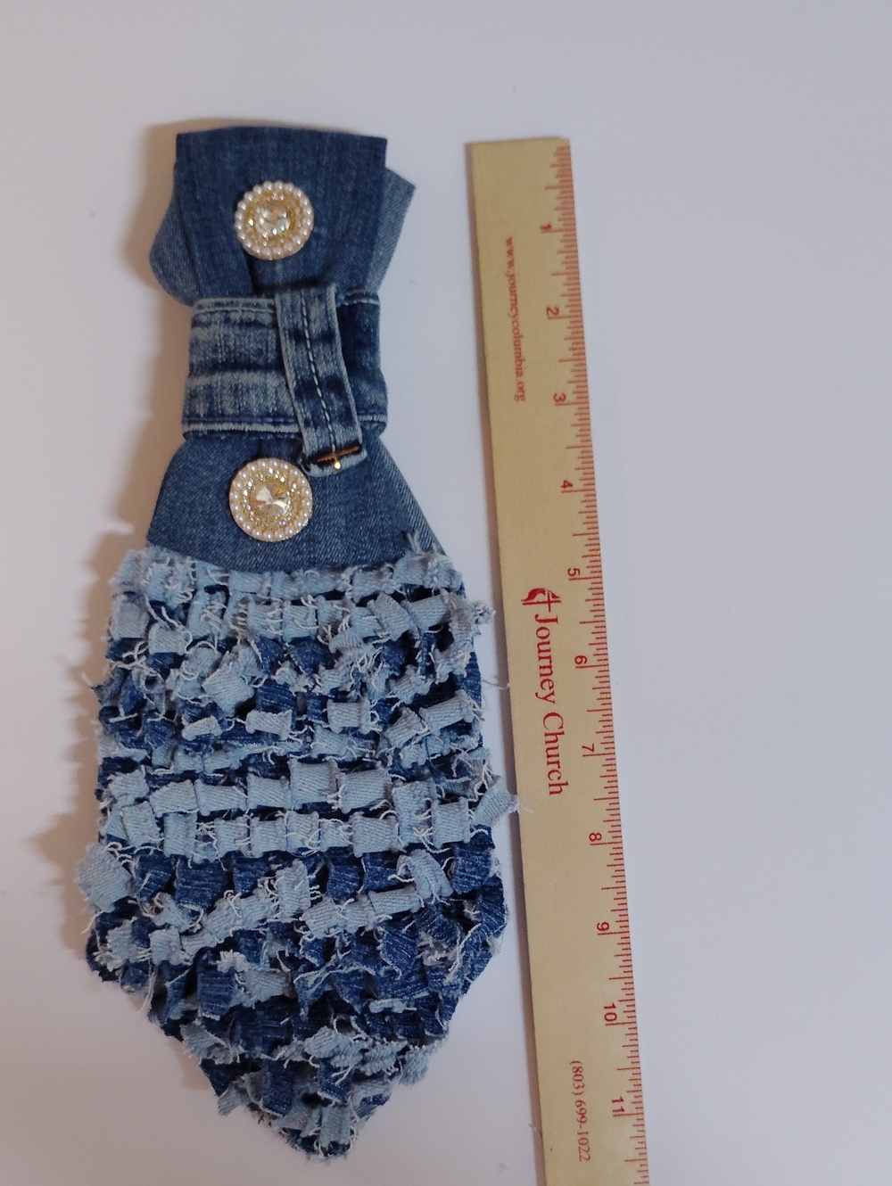 Women's Denim Ruffle Tie - Picture 3 of 3